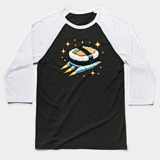 Retro Space Sushi - Pixel Art Fusion of Sushi & Galaxy Exploration Baseball T-Shirt